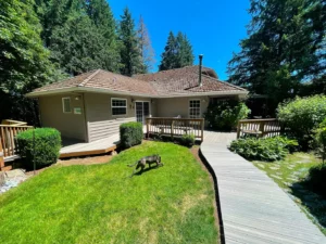 Backyard composite walkway and deck at Sherwood home